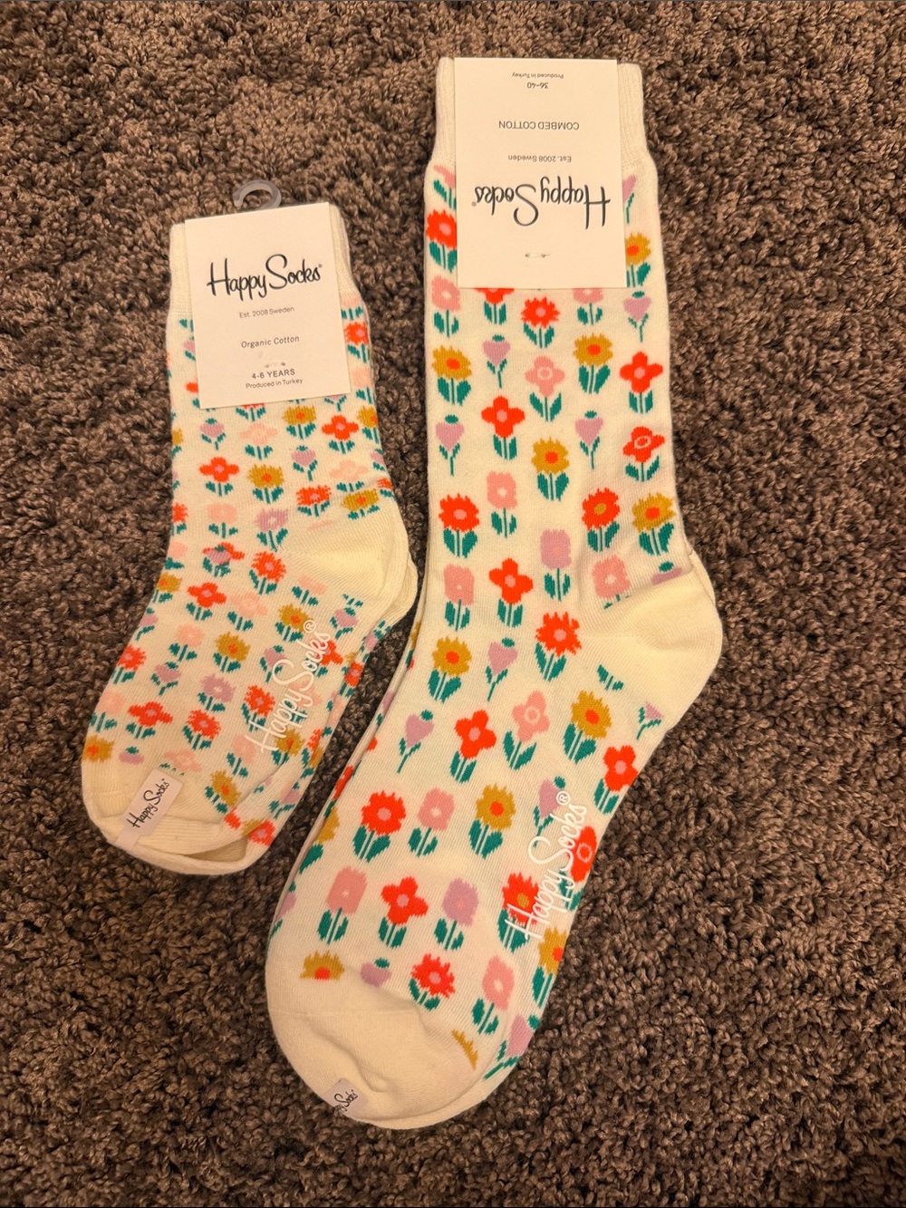 New Happy Socks white floral mommy and me socks